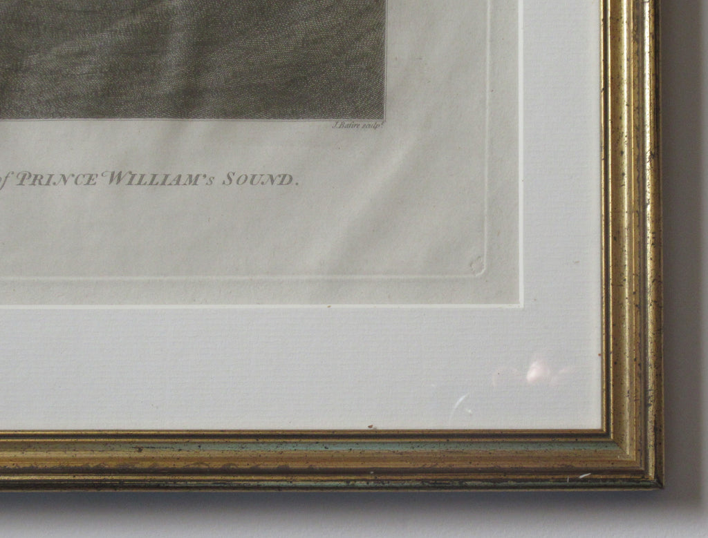 Original antique 1784 print, a Man of Prince William Sound, Alaska, framed