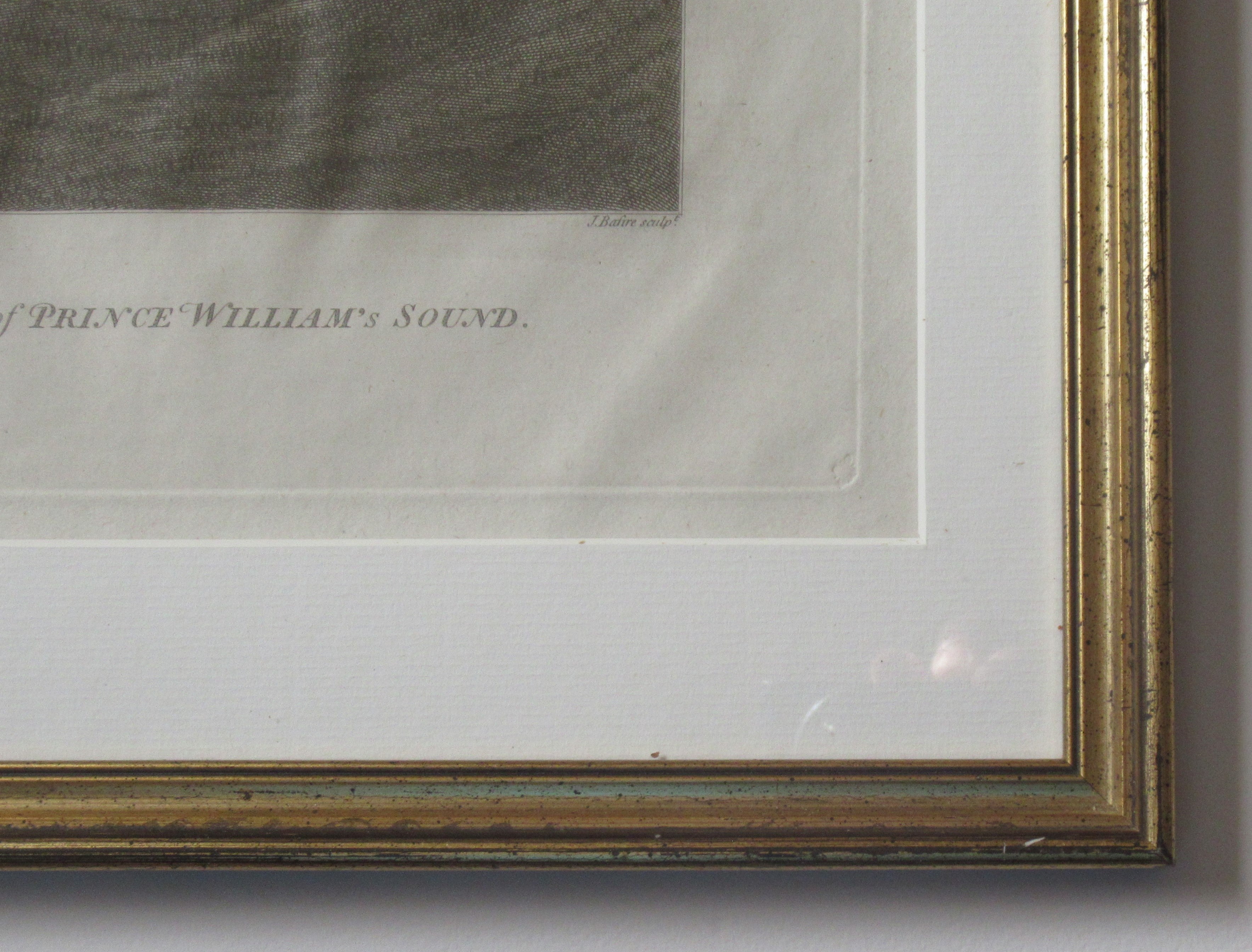 Original antique 1784 print, a Man of Prince William Sound, Alaska, framed