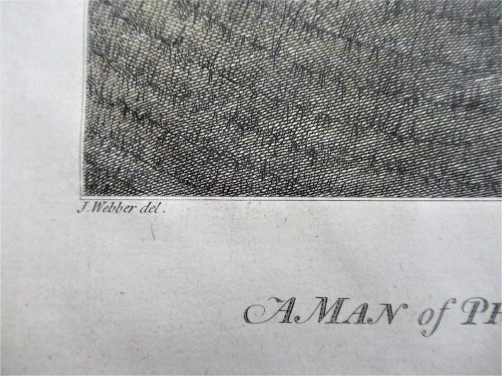 Original antique 1784 print, a Man of Prince William Sound, Alaska, framed