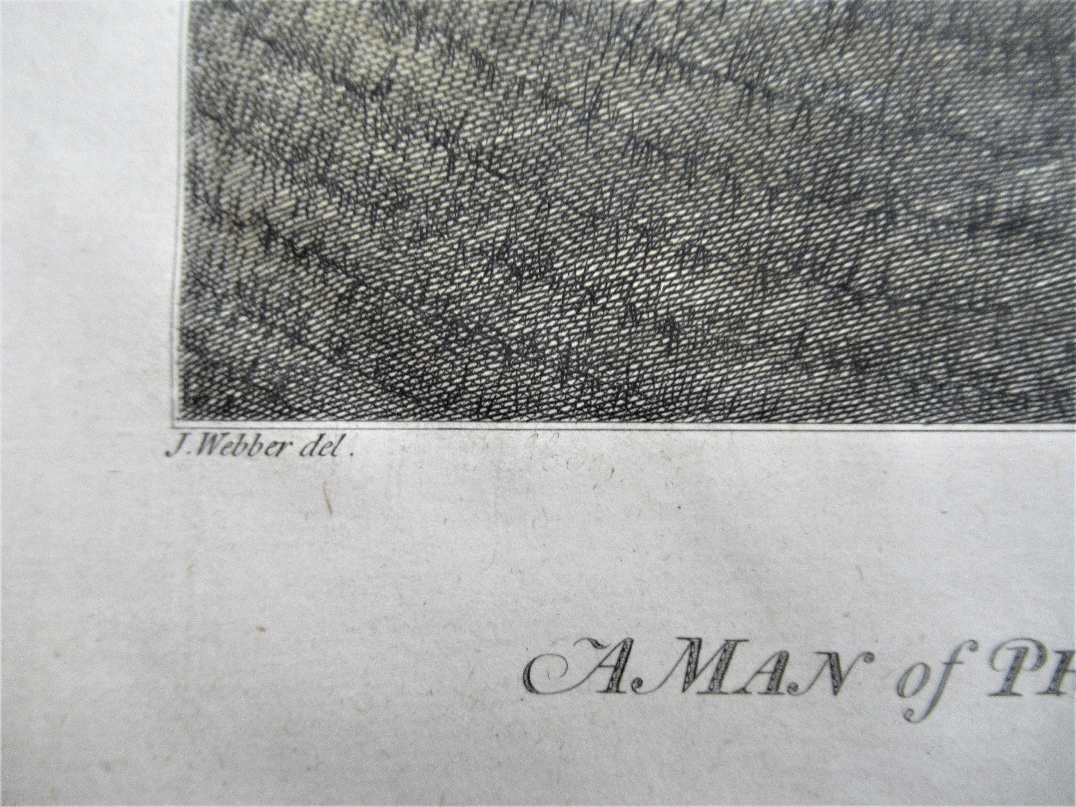 Original antique 1784 print, a Man of Prince William Sound, Alaska, framed