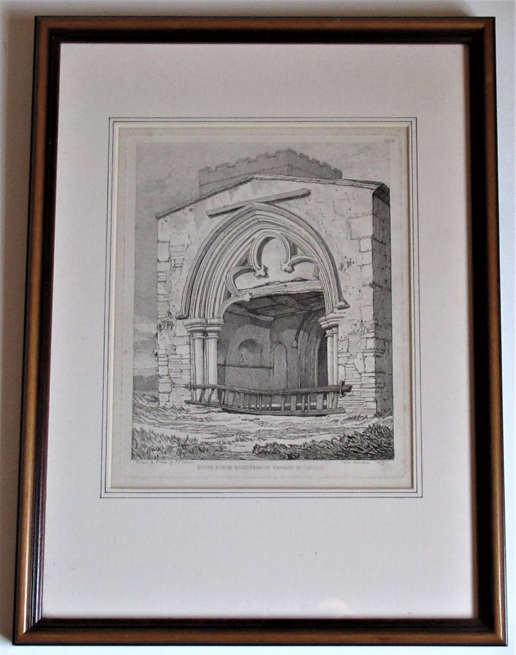 John Sell Cotman, Church Porch Hunstanton Norfolk, 1817 antique etching, framed