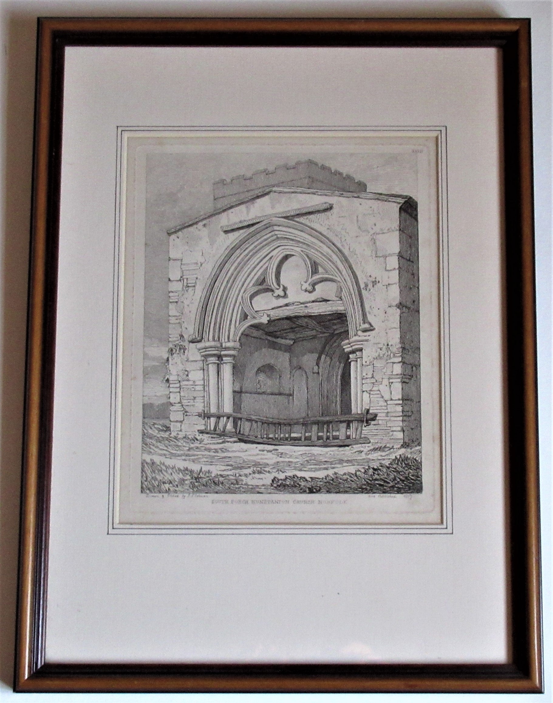 John Sell Cotman, Church Porch Hunstanton Norfolk, 1817 antique etching, framed