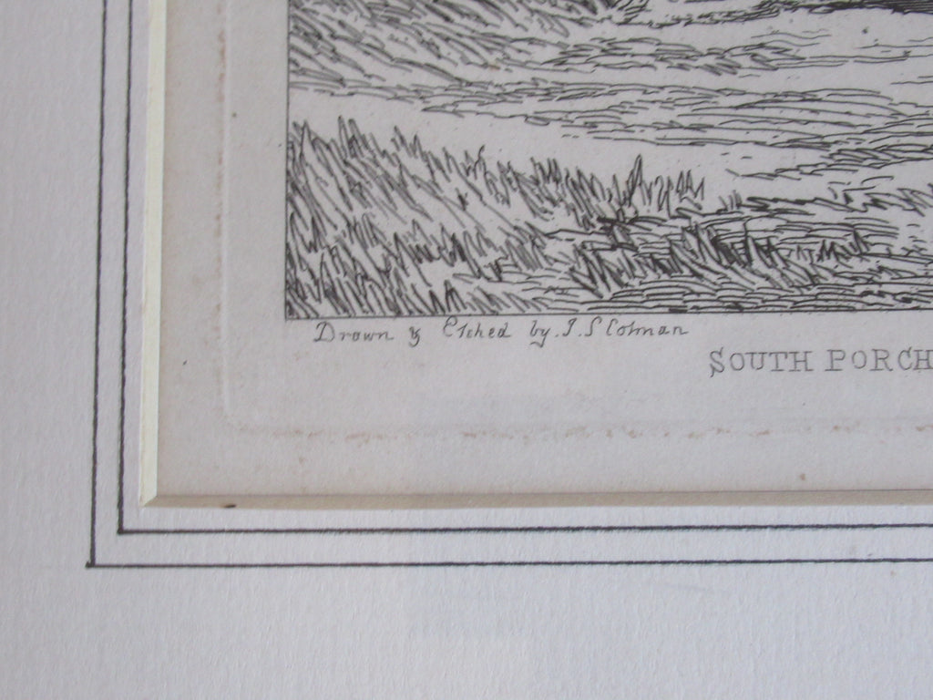 John Sell Cotman, Church Porch Hunstanton Norfolk, 1817 antique etching, framed
