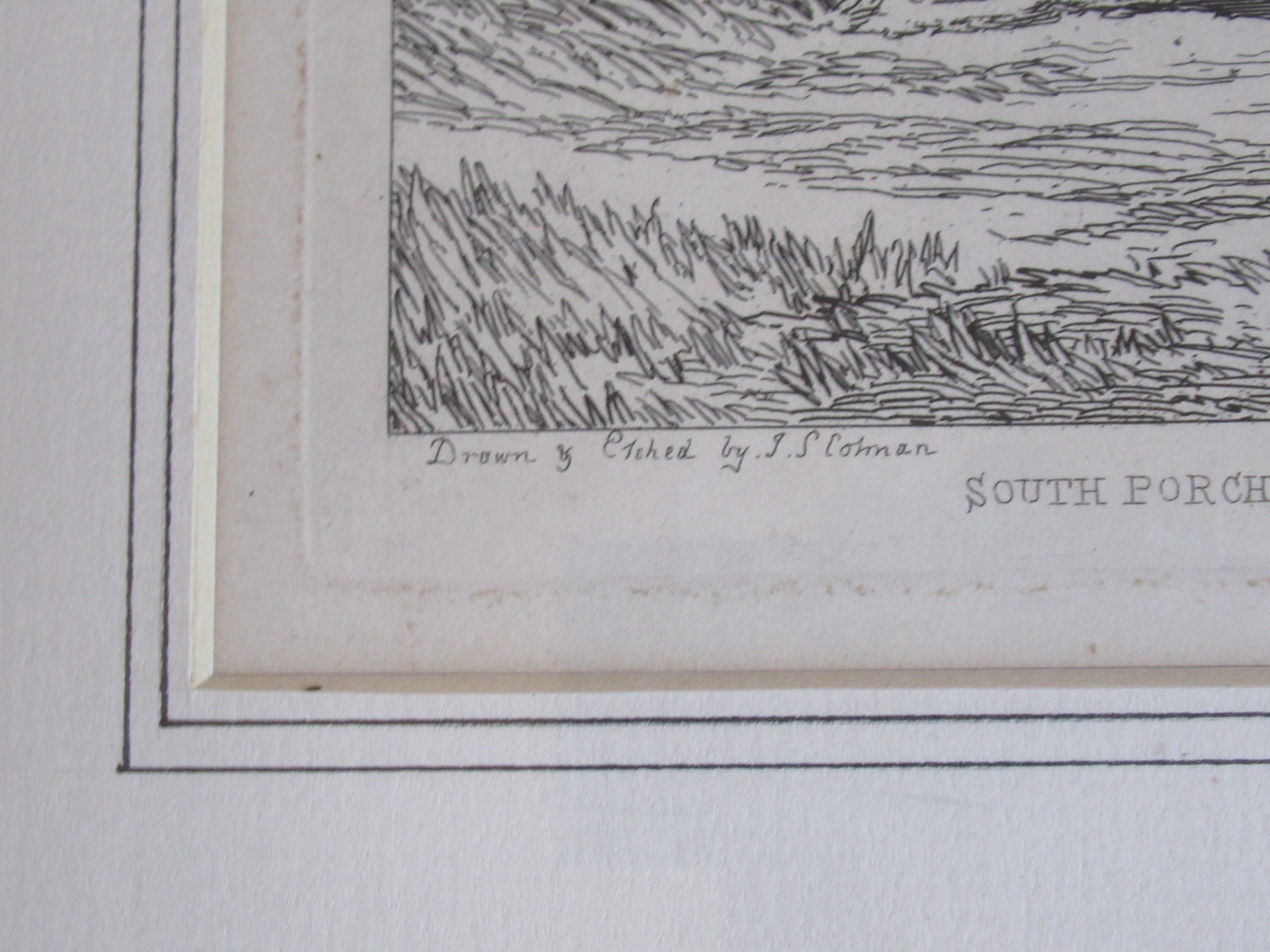 John Sell Cotman, Church Porch Hunstanton Norfolk, 1817 antique etching, framed