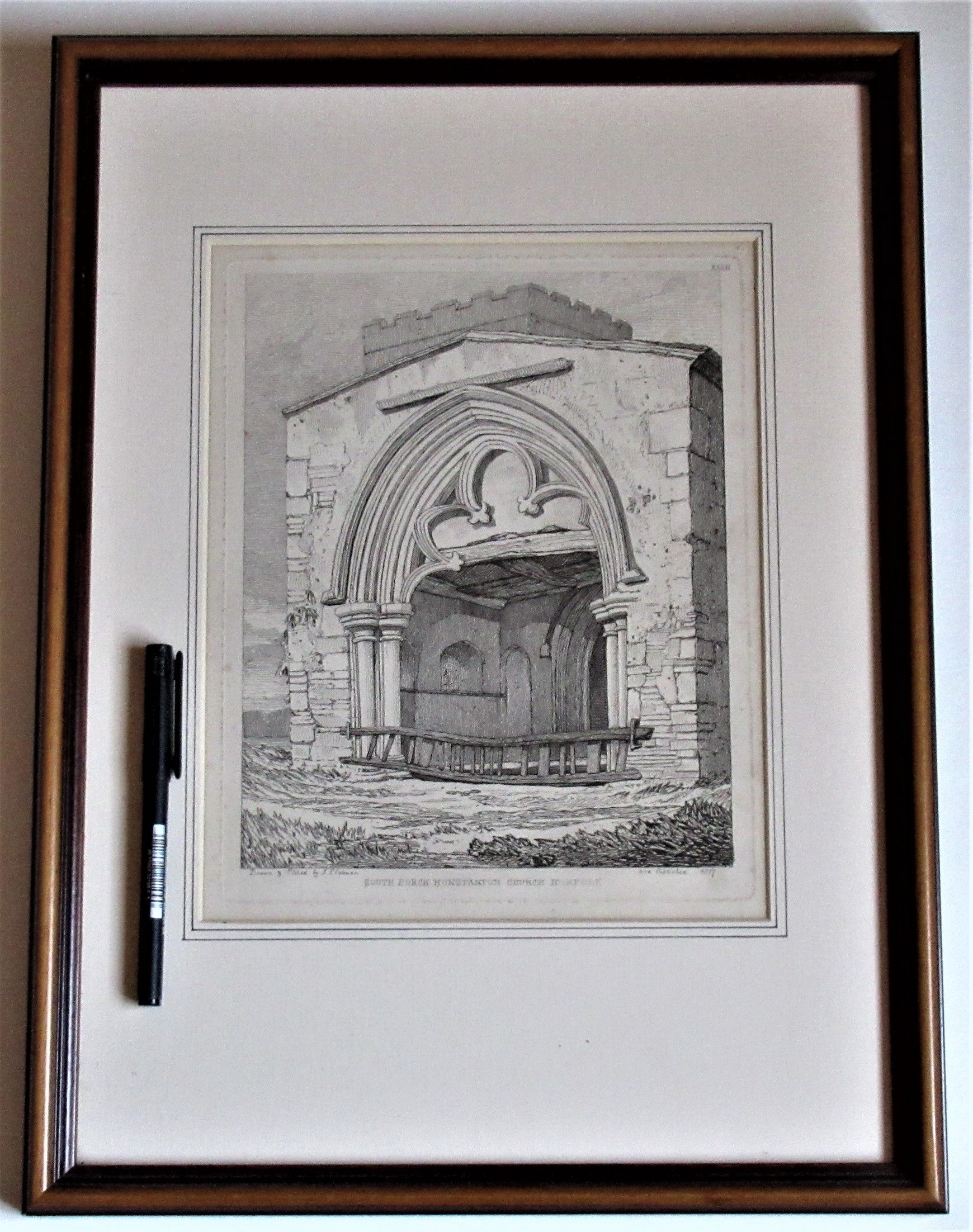 John Sell Cotman, Church Porch Hunstanton Norfolk, 1817 antique etching, framed