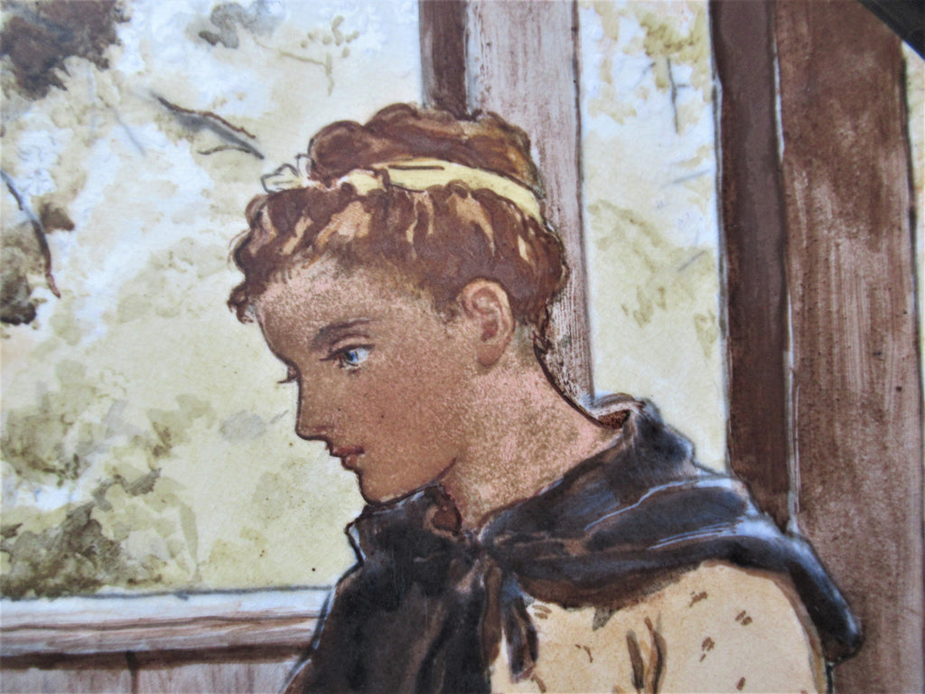 Large Arts and Crafts charger painted in 1877 by Catherine Sparkes, possibly for Doulton