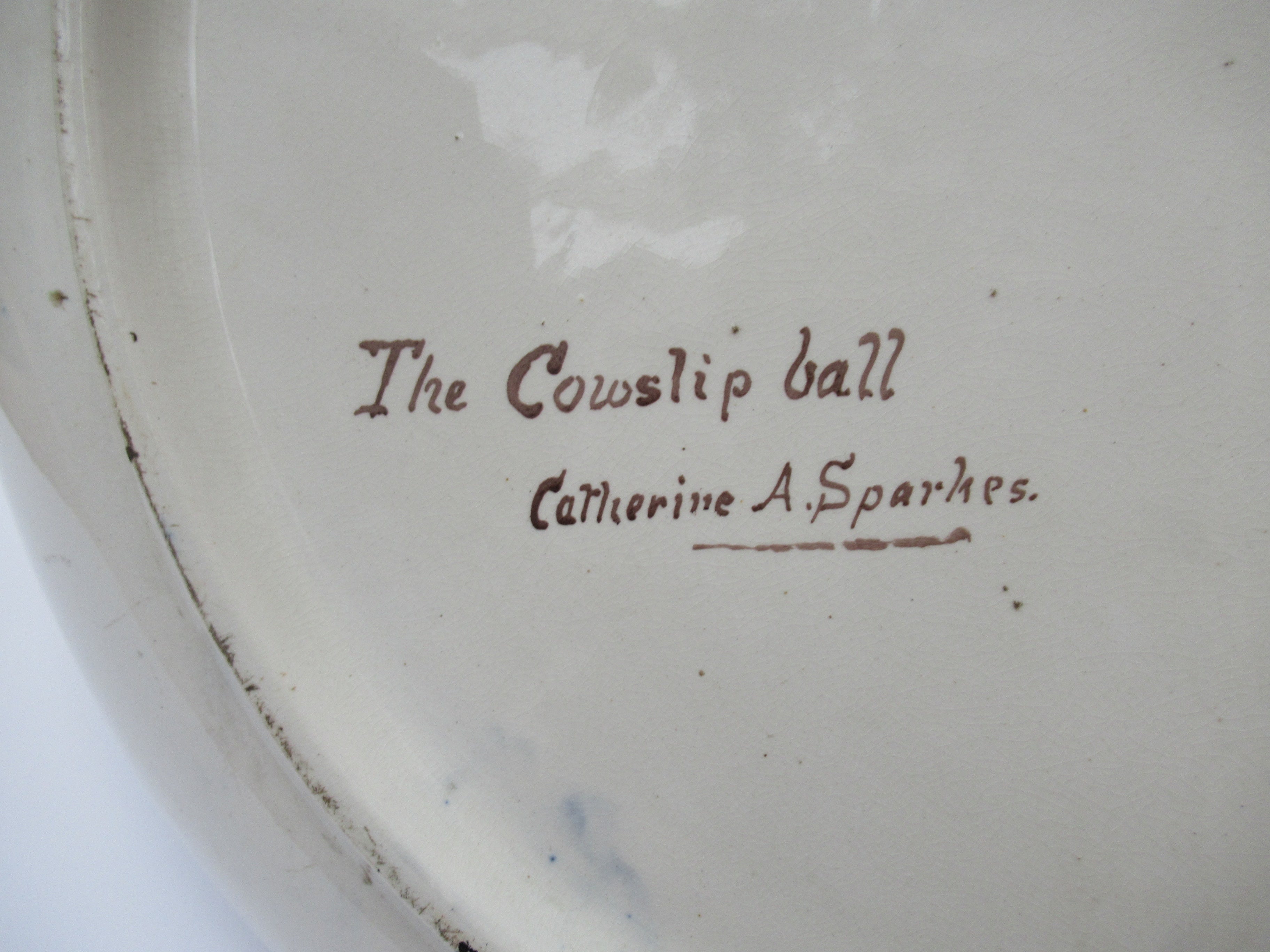 Large Arts and Crafts charger painted in 1877 by Catherine Sparkes, possibly for Doulton