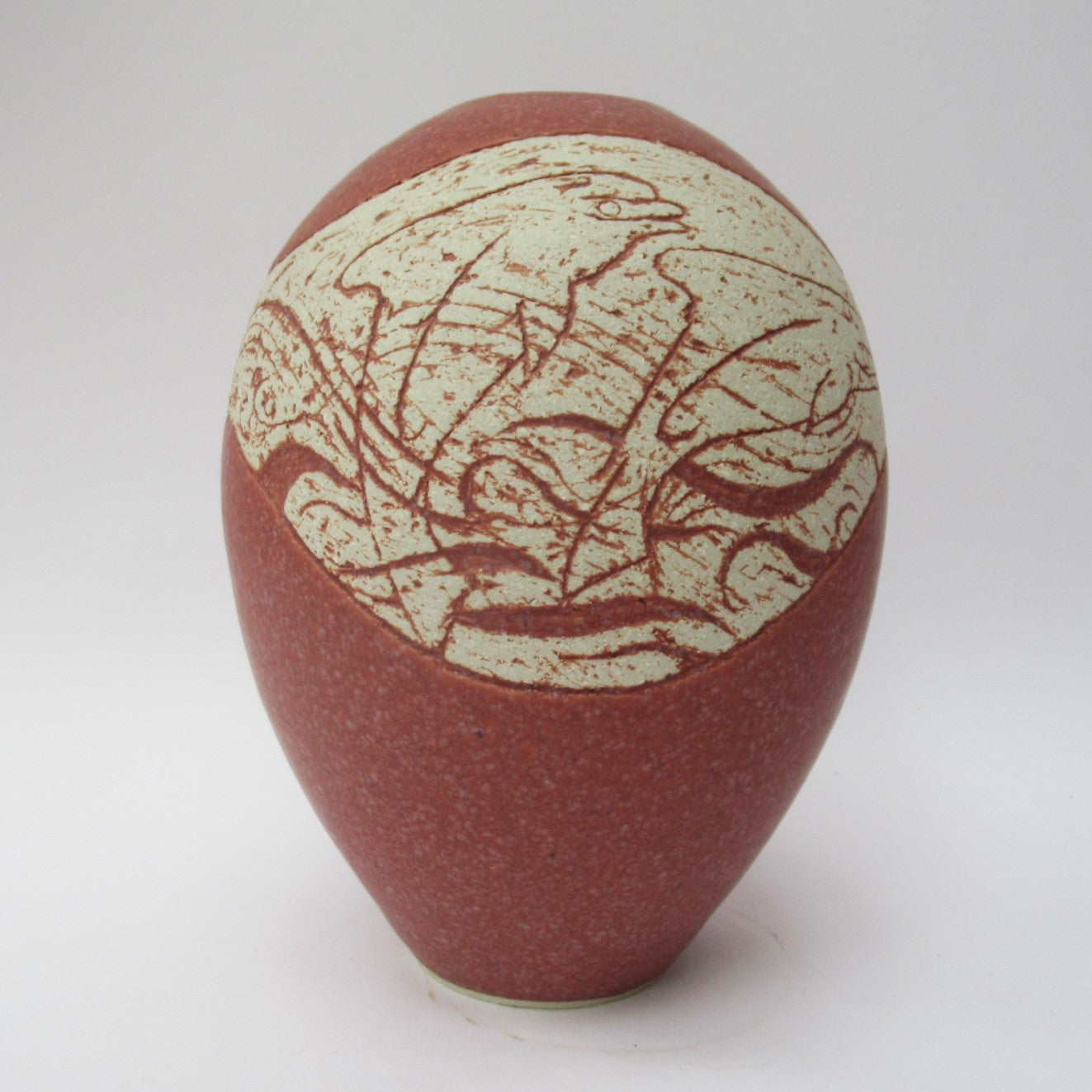 Louise Darby, British studio pottery stoneware vase, dolphin design, c2010