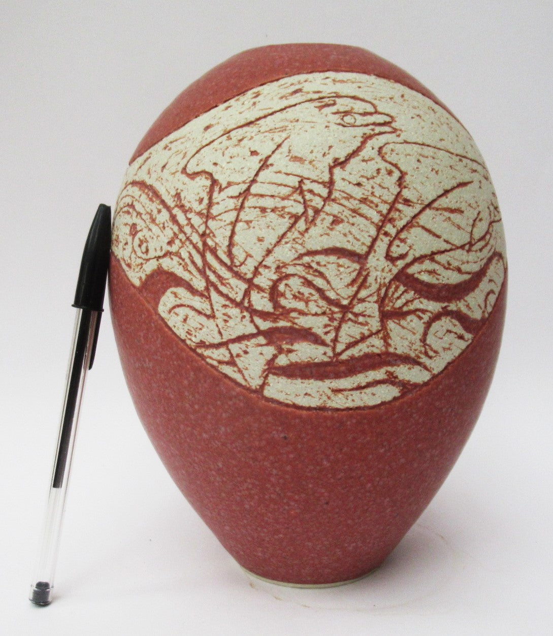 Louise Darby, British studio pottery stoneware vase, dolphin design, c2010