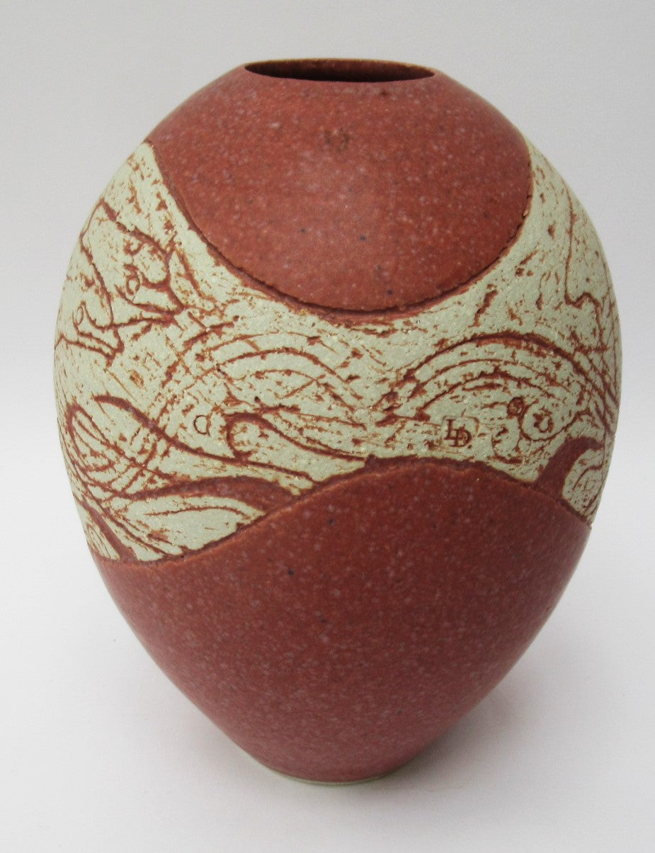 Louise Darby, British studio pottery stoneware vase, dolphin design, c2010