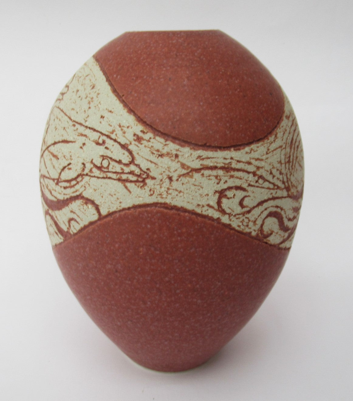 Louise Darby, British studio pottery stoneware vase, dolphin design, c2010