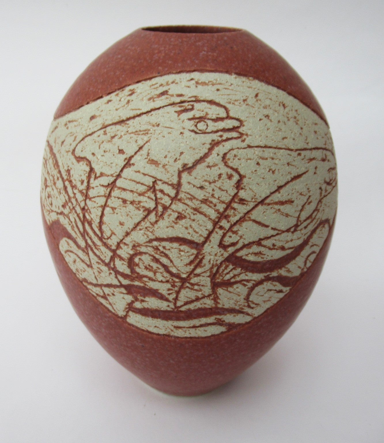 Louise Darby, British studio pottery stoneware vase, dolphin design, c2010
