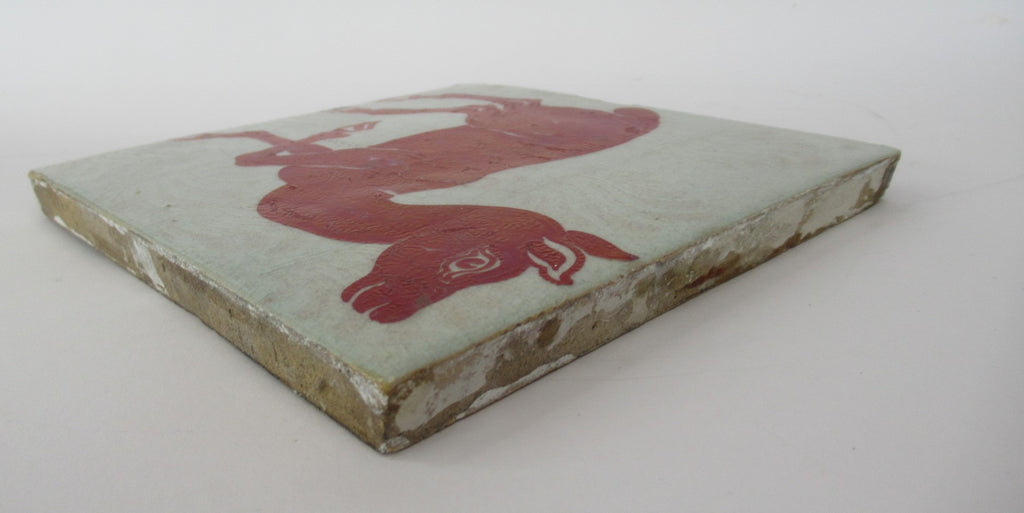 William de Morgan, Merton Abbey Arts and Crafts lustre tile with deer, c1885