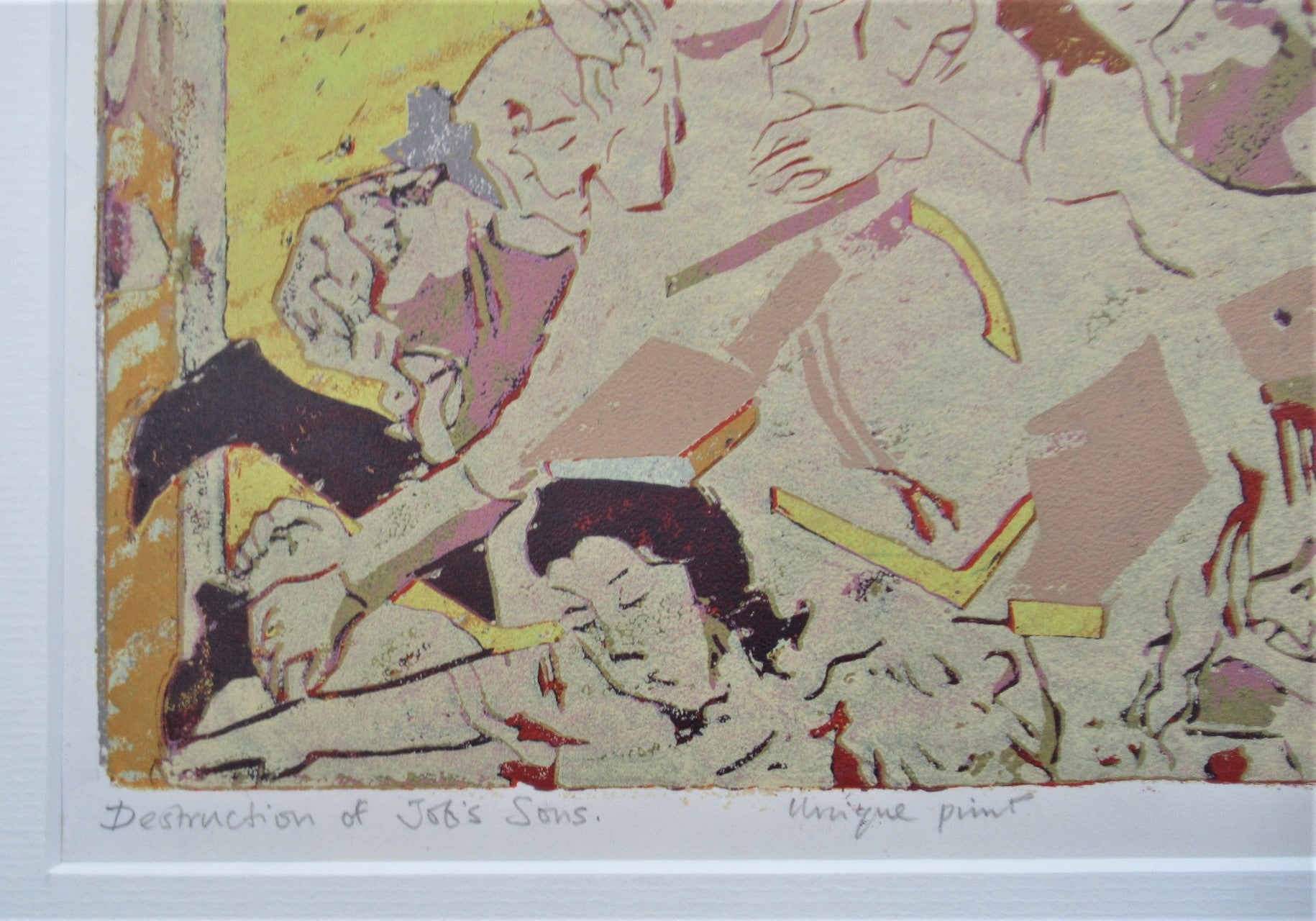 Stan Dobbin unique large screenprint, The Destruction of Job's Sons c1970 signed