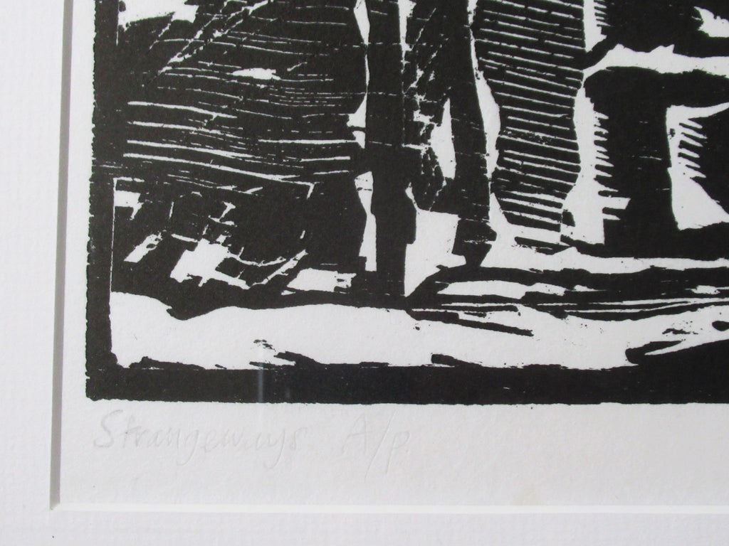 Stan Dobbin large woodcut print, Strangeways Prison Manchester, c1970, framed