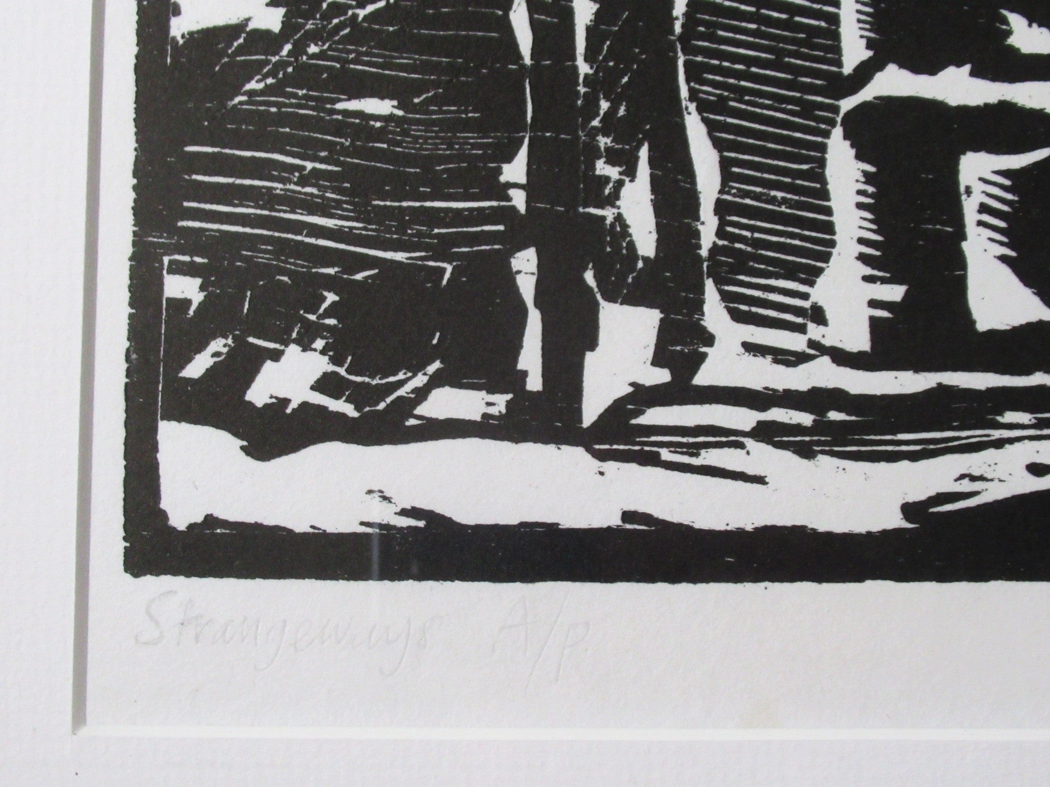 Stan Dobbin large woodcut print, Strangeways Prison Manchester, c1970, framed