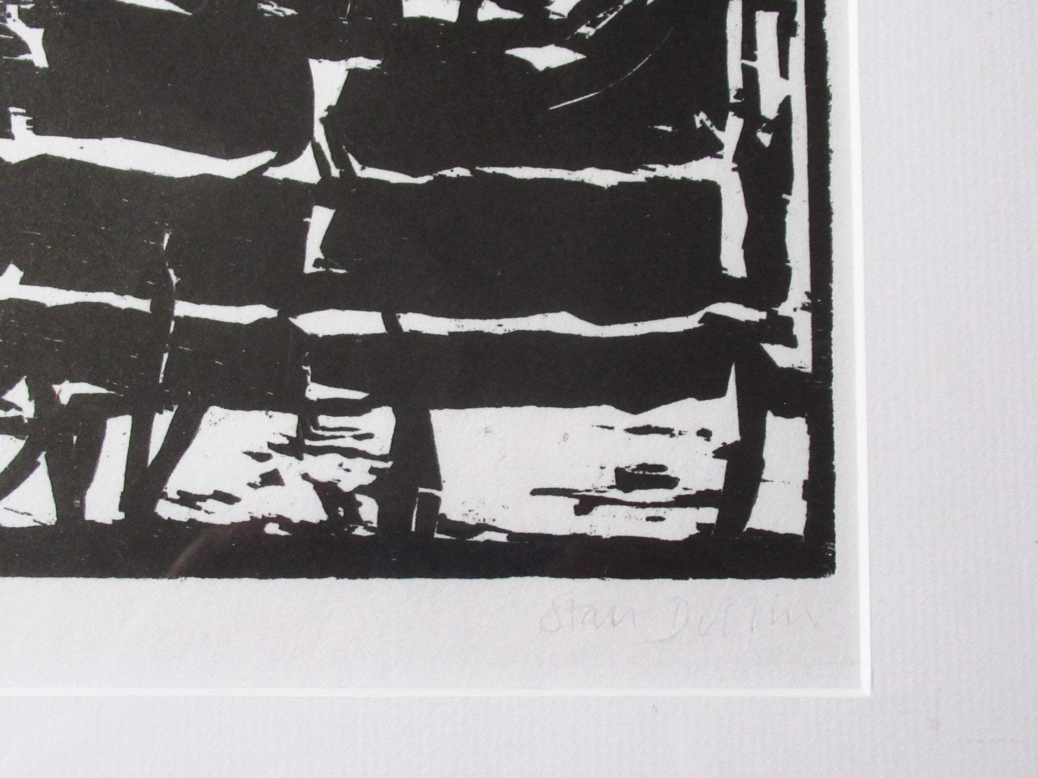 Stan Dobbin large woodcut print, Strangeways Prison Manchester, c1970, framed