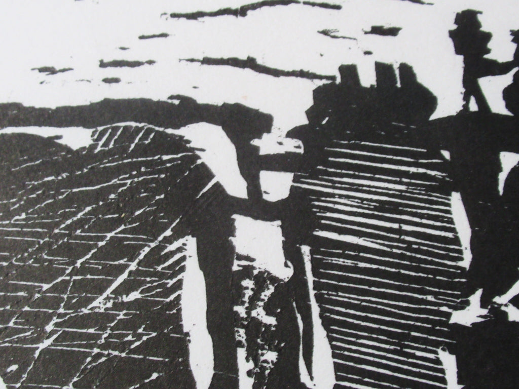 Stan Dobbin large woodcut print, Strangeways Prison Manchester, c1970, framed