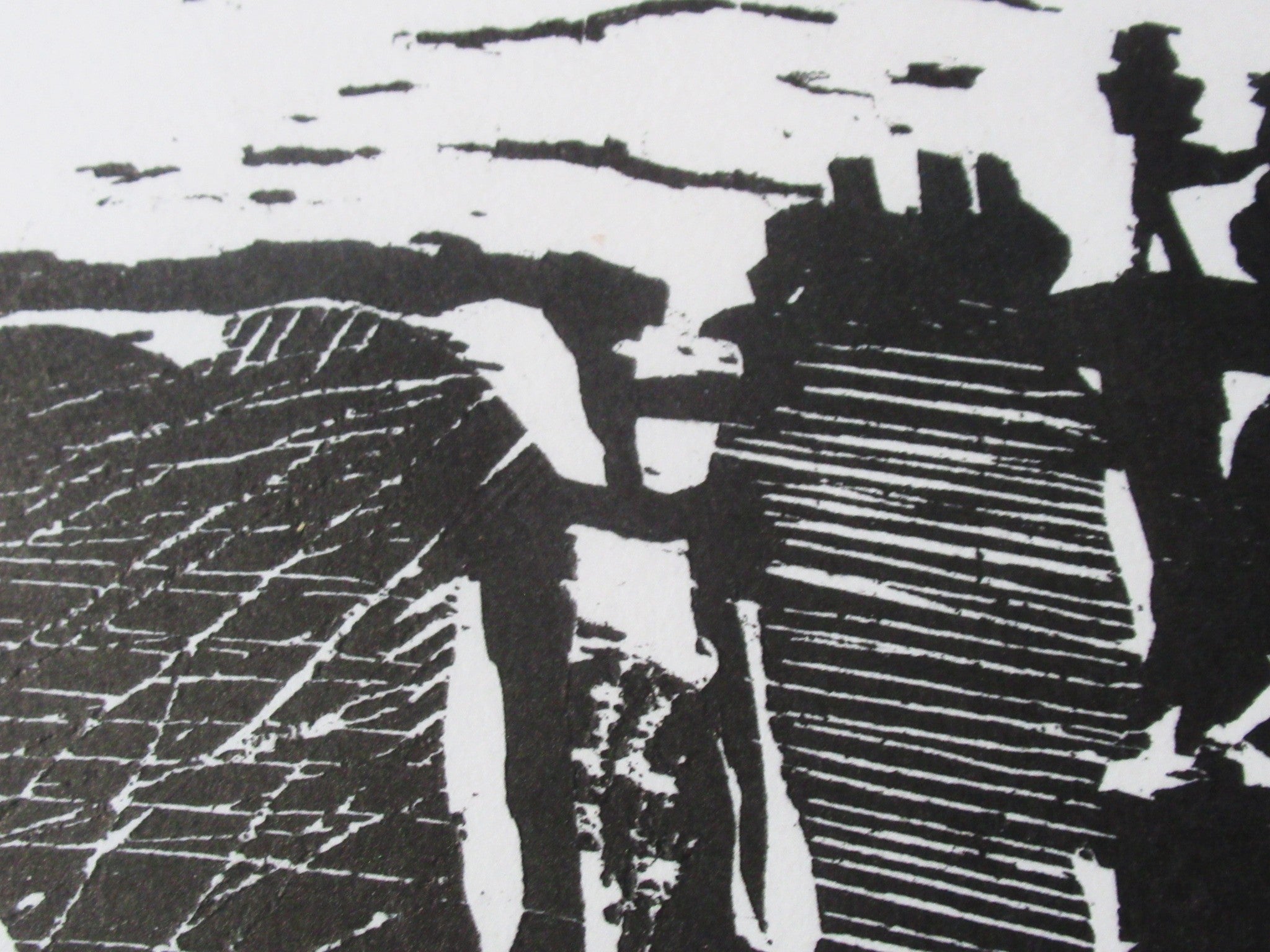 Stan Dobbin large woodcut print, Strangeways Prison Manchester, c1970, framed