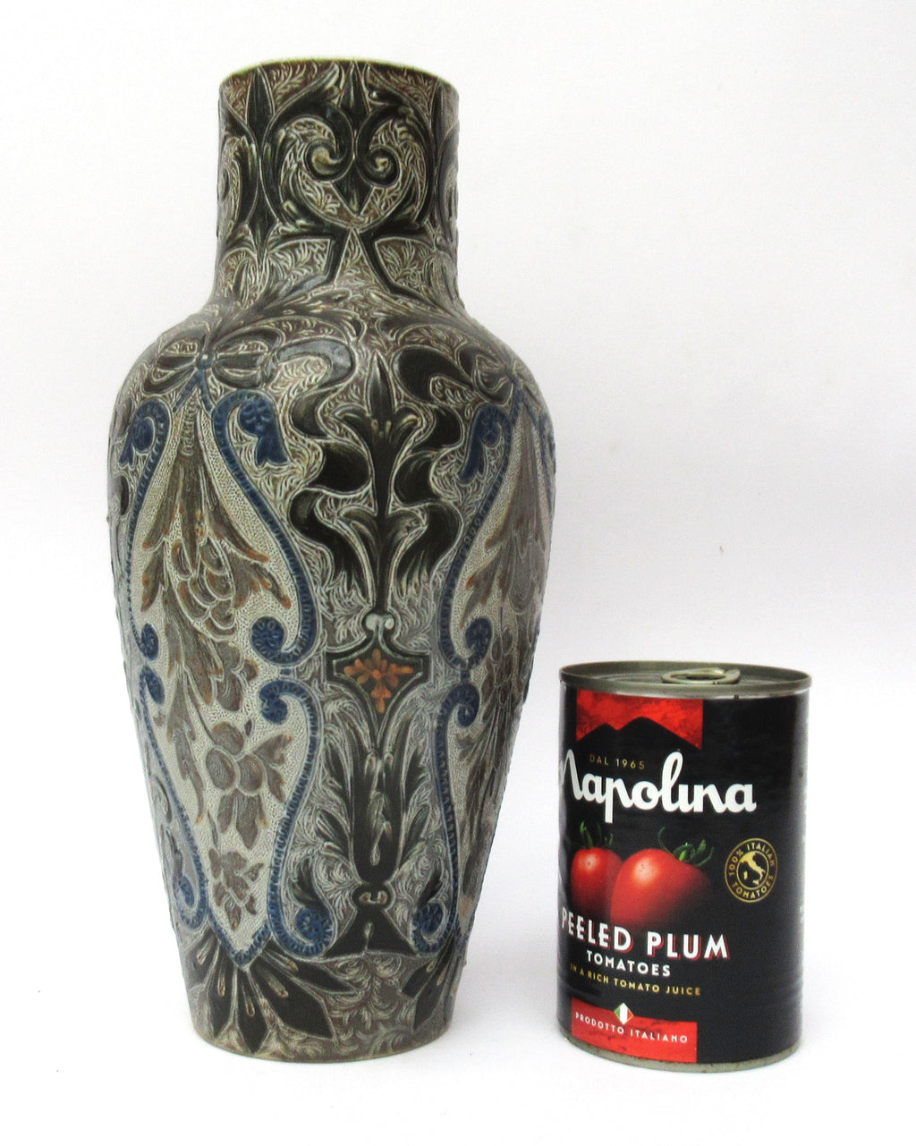 Doulton Lambeth antique richly decorated stoneware vase by Edith Rogers, 1881