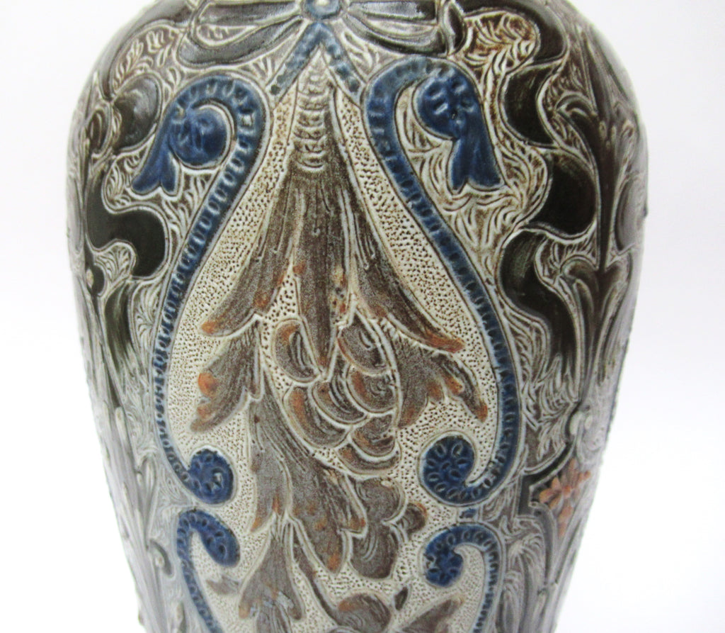 Doulton Lambeth antique richly decorated stoneware vase by Edith Rogers, 1881