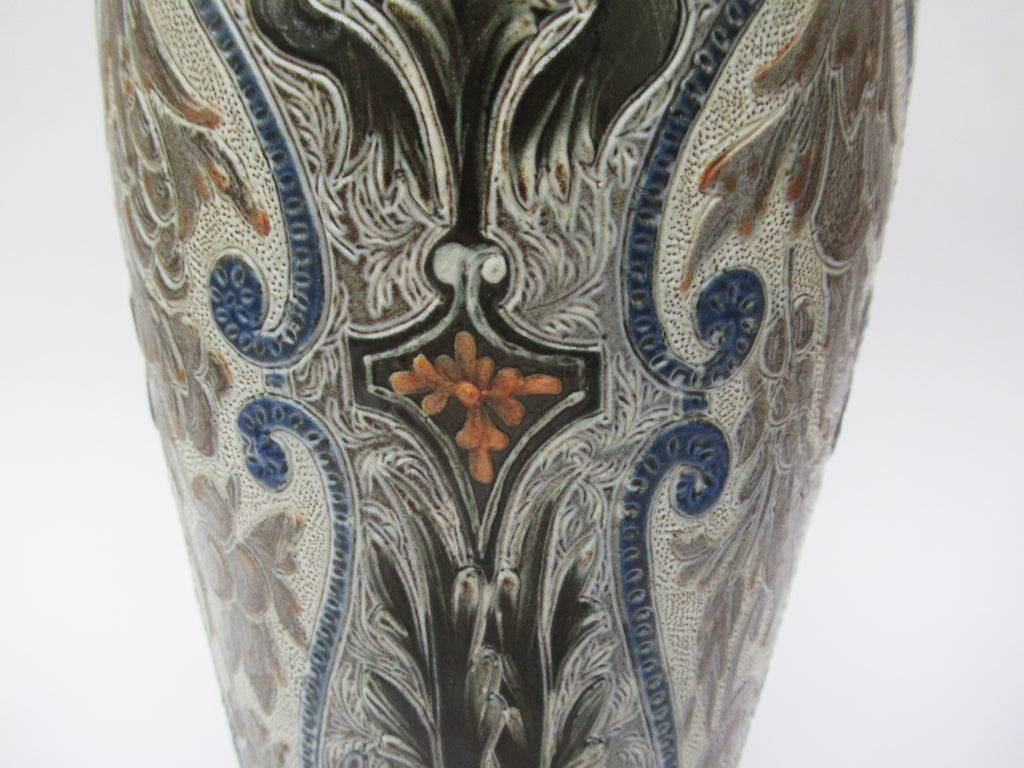 Doulton Lambeth antique richly decorated stoneware vase by Edith Rogers, 1881