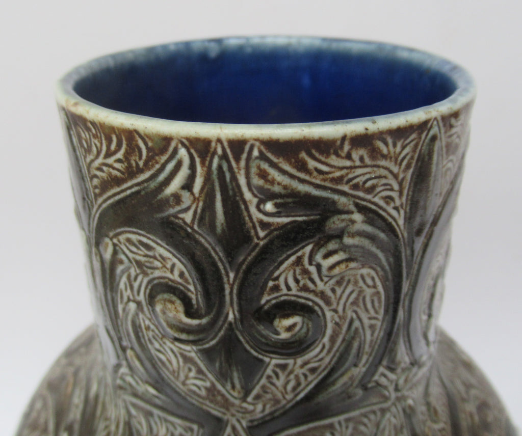 Doulton Lambeth antique richly decorated stoneware vase by Edith Rogers, 1881