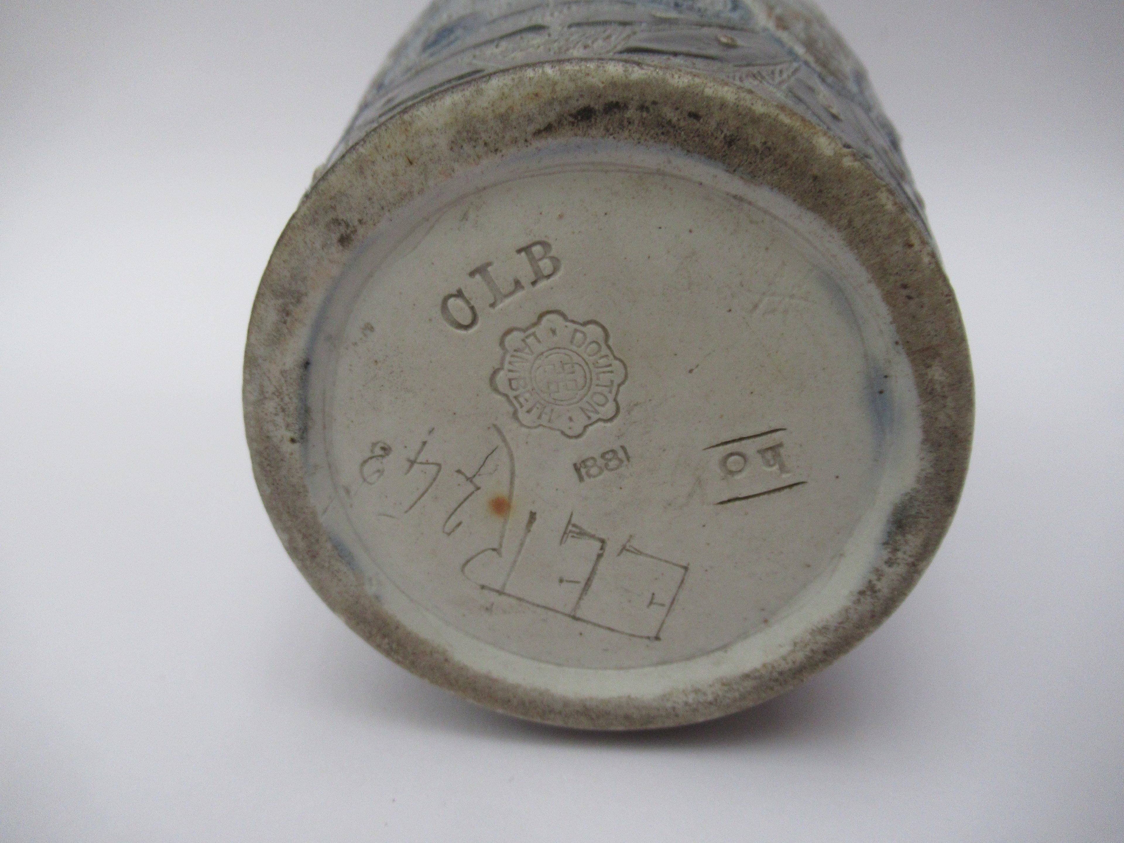 Doulton Lambeth antique richly decorated stoneware vase by Edith Rogers, 1881