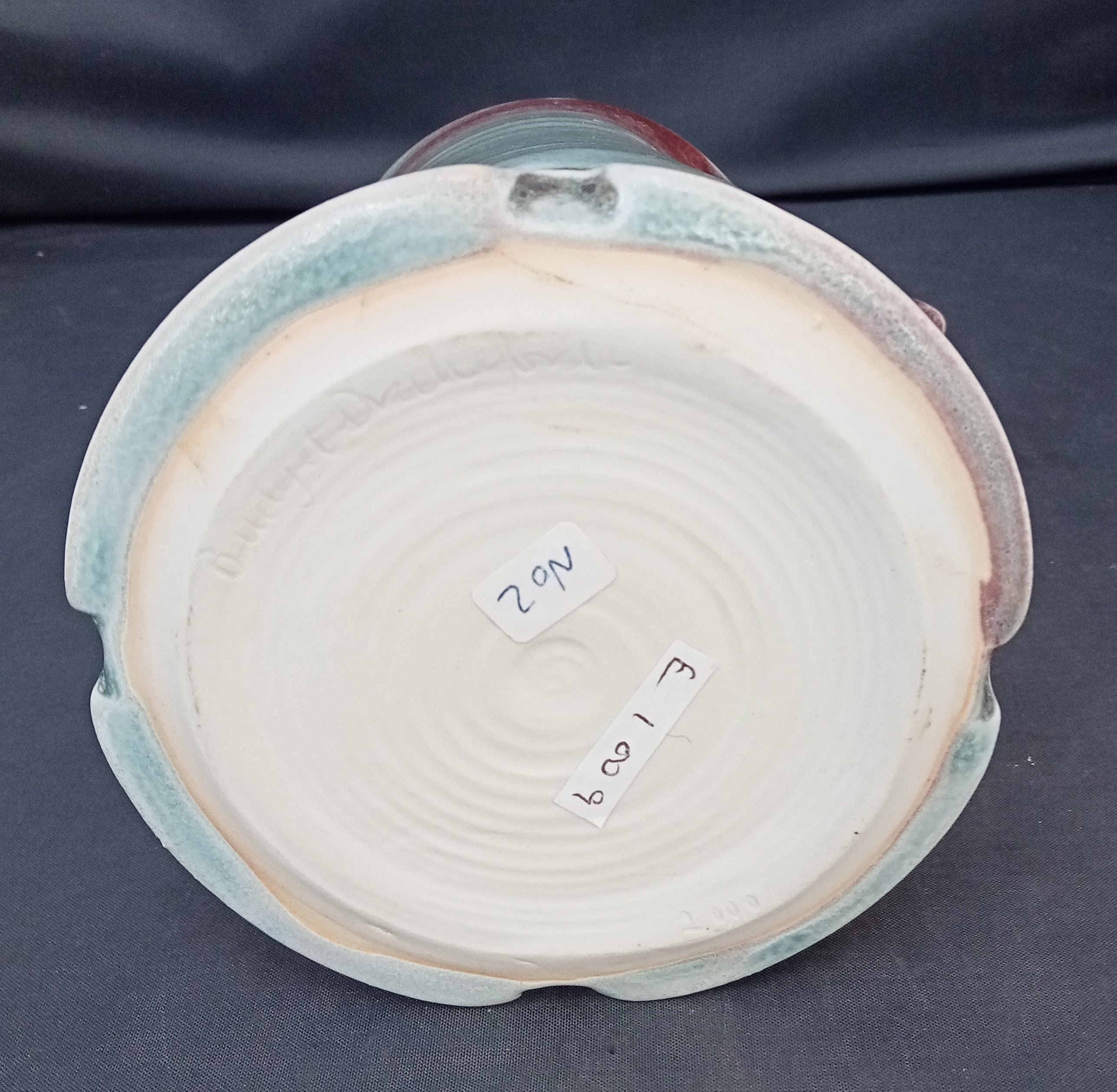 Bridget Drakeford porcelain coffee pot, celadon & sang be boeuf glaze, 2000