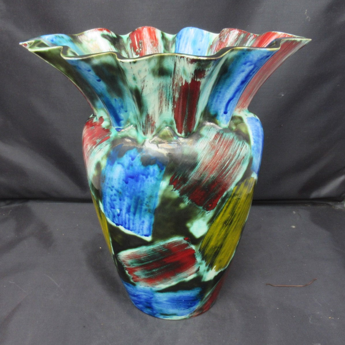 Flying Saucer, large studio pottery enamelled and lustre porcelain vase, c1985