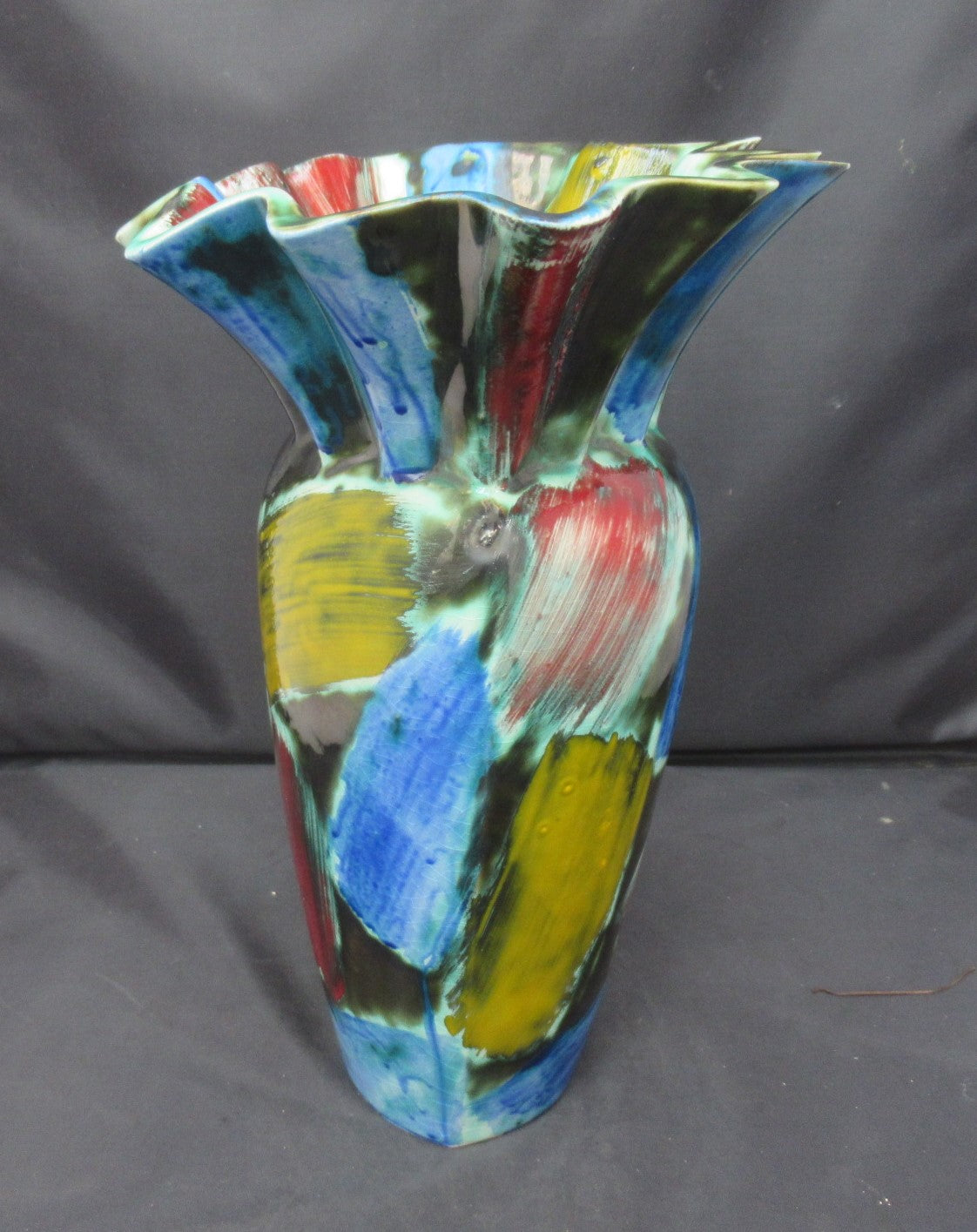 Flying Saucer, large studio pottery enamelled and lustre porcelain vase, c1985