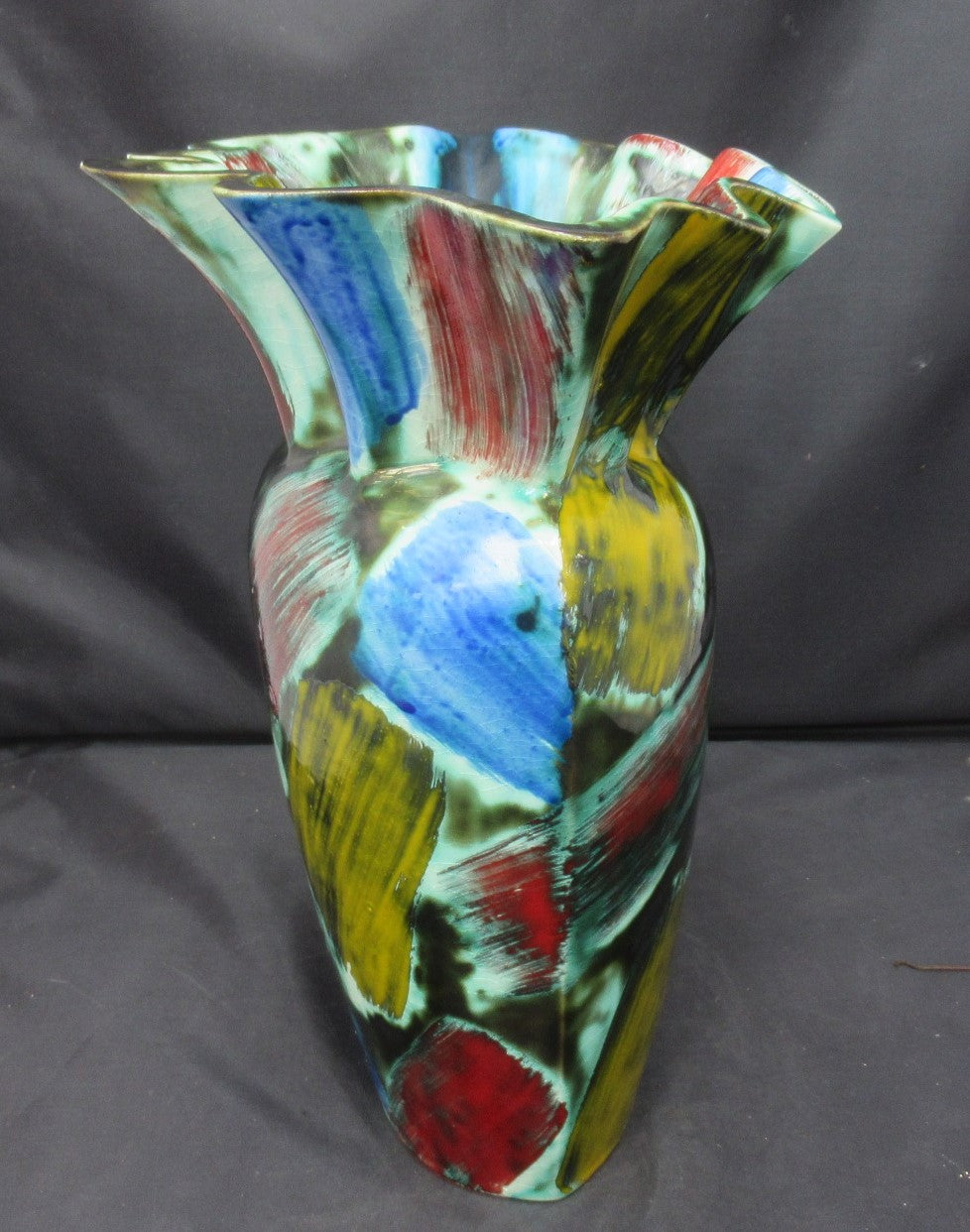 Flying Saucer, large studio pottery enamelled and lustre porcelain vase, c1985
