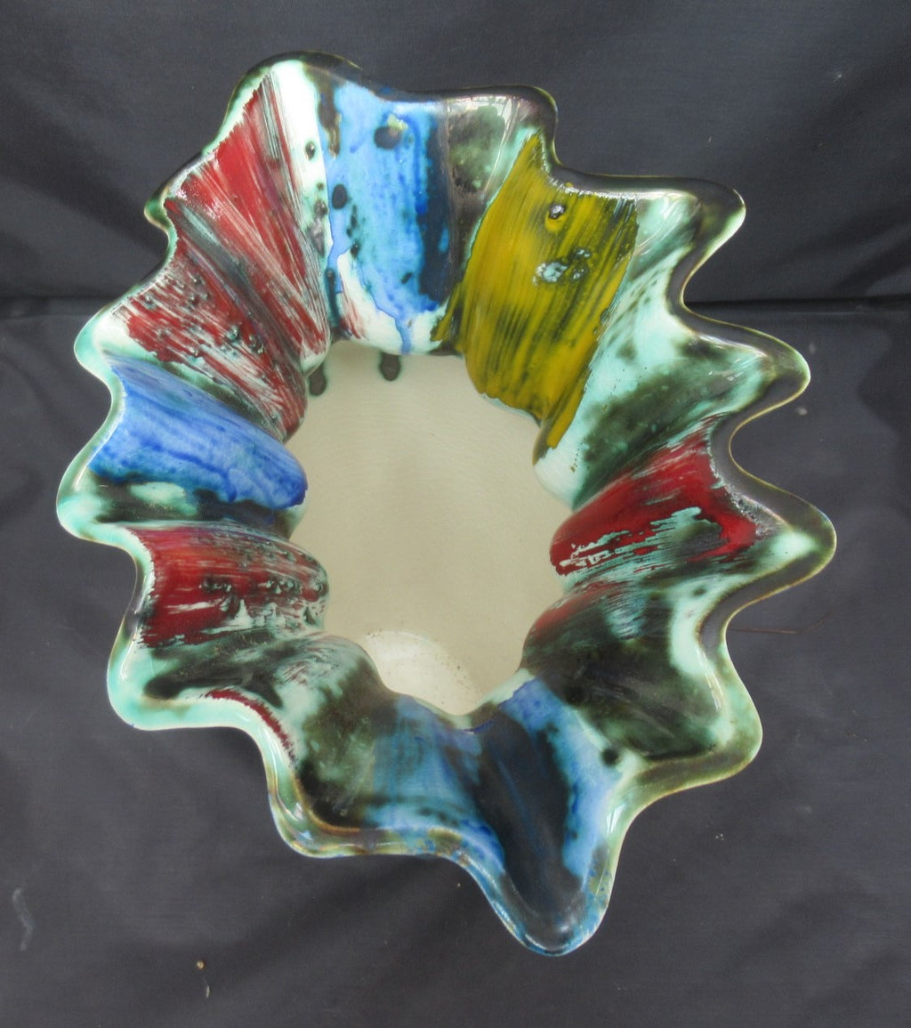 Flying Saucer, large studio pottery enamelled and lustre porcelain vase, c1985