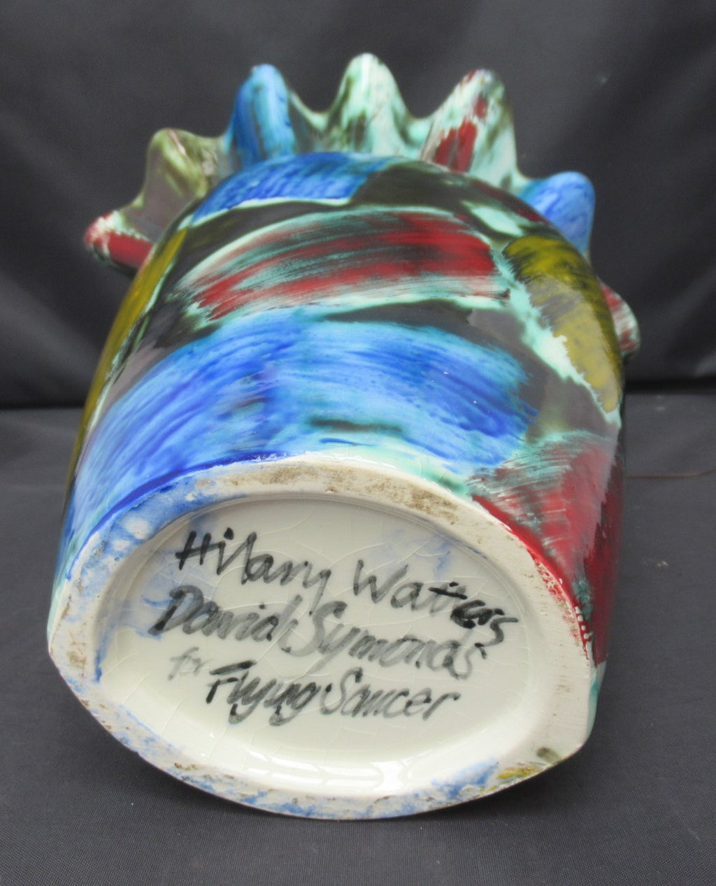 Flying Saucer, large studio pottery enamelled and lustre porcelain vase, c1985