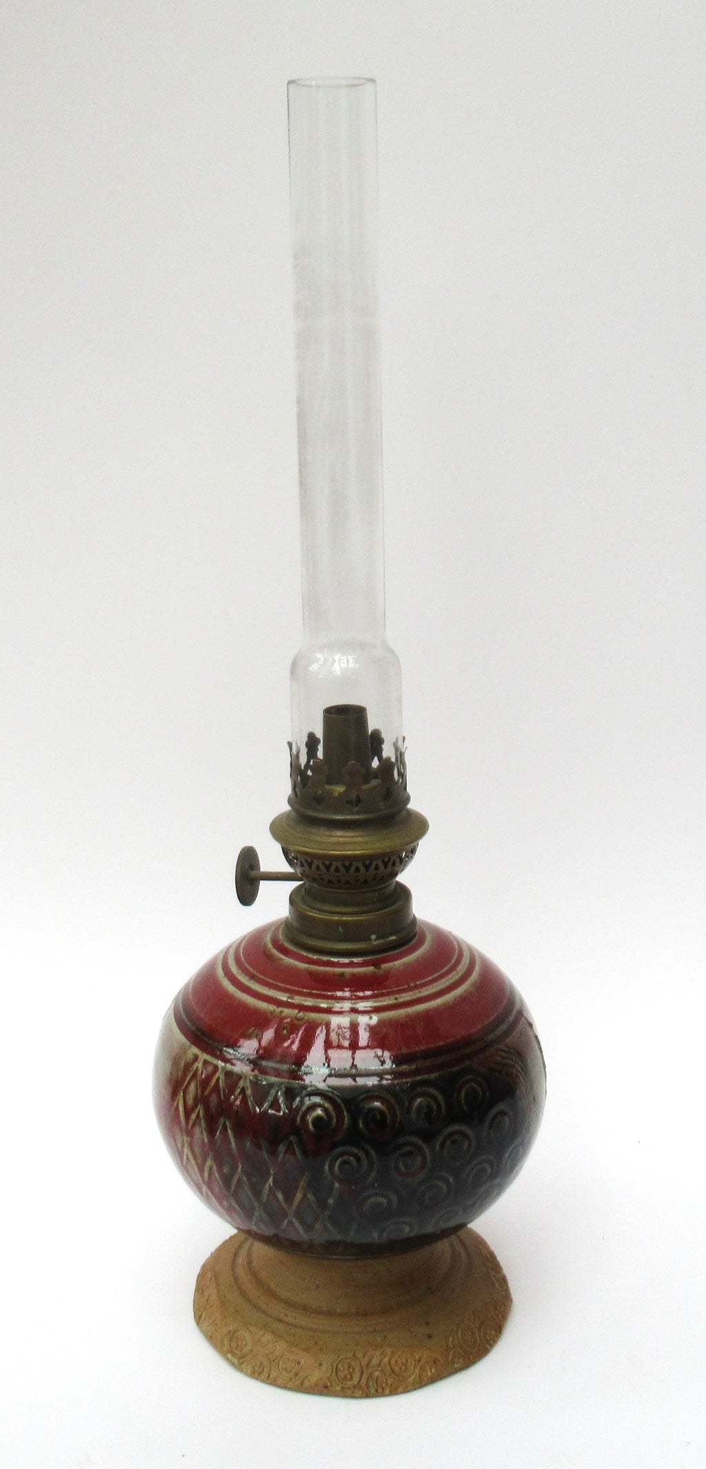 French vintage studio pottery stoneware oil or kerosene lamp, c1980