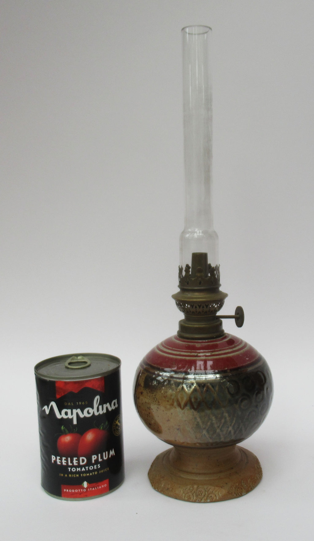 French vintage studio pottery stoneware oil or kerosene lamp, c1980