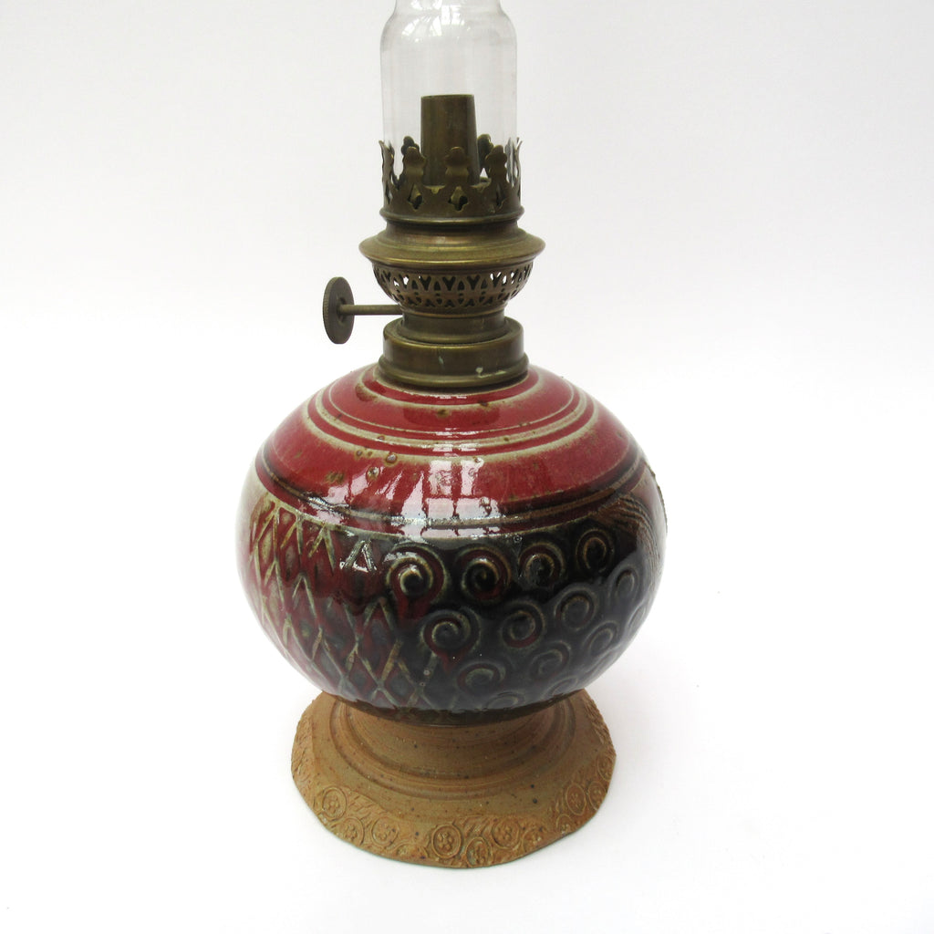 French vintage studio pottery stoneware oil or kerosene lamp, c1980