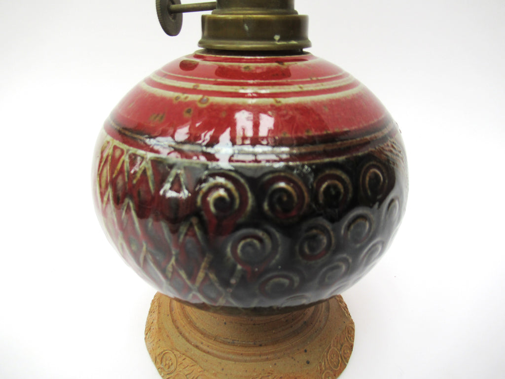French vintage studio pottery stoneware oil or kerosene lamp, c1980