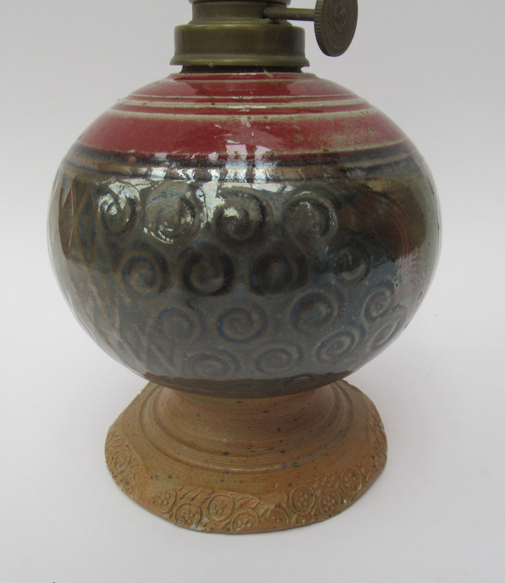 French vintage studio pottery stoneware oil or kerosene lamp, c1980