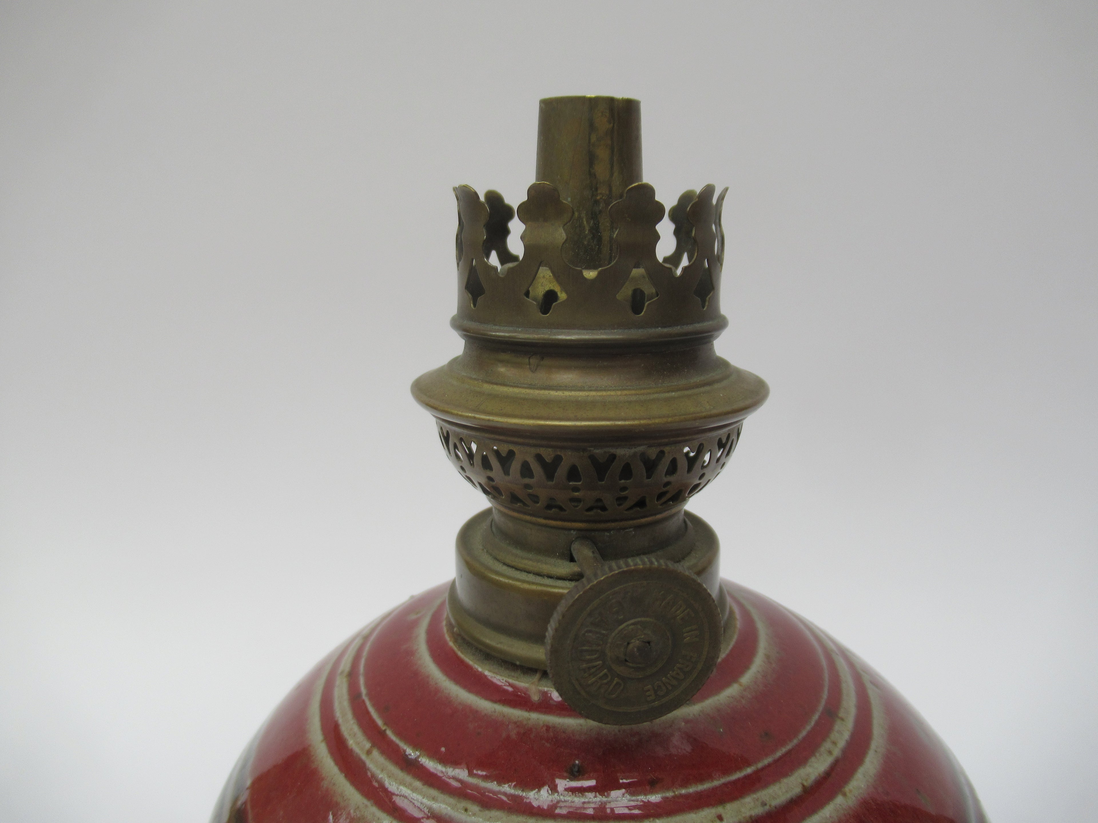 French vintage studio pottery stoneware oil or kerosene lamp, c1980
