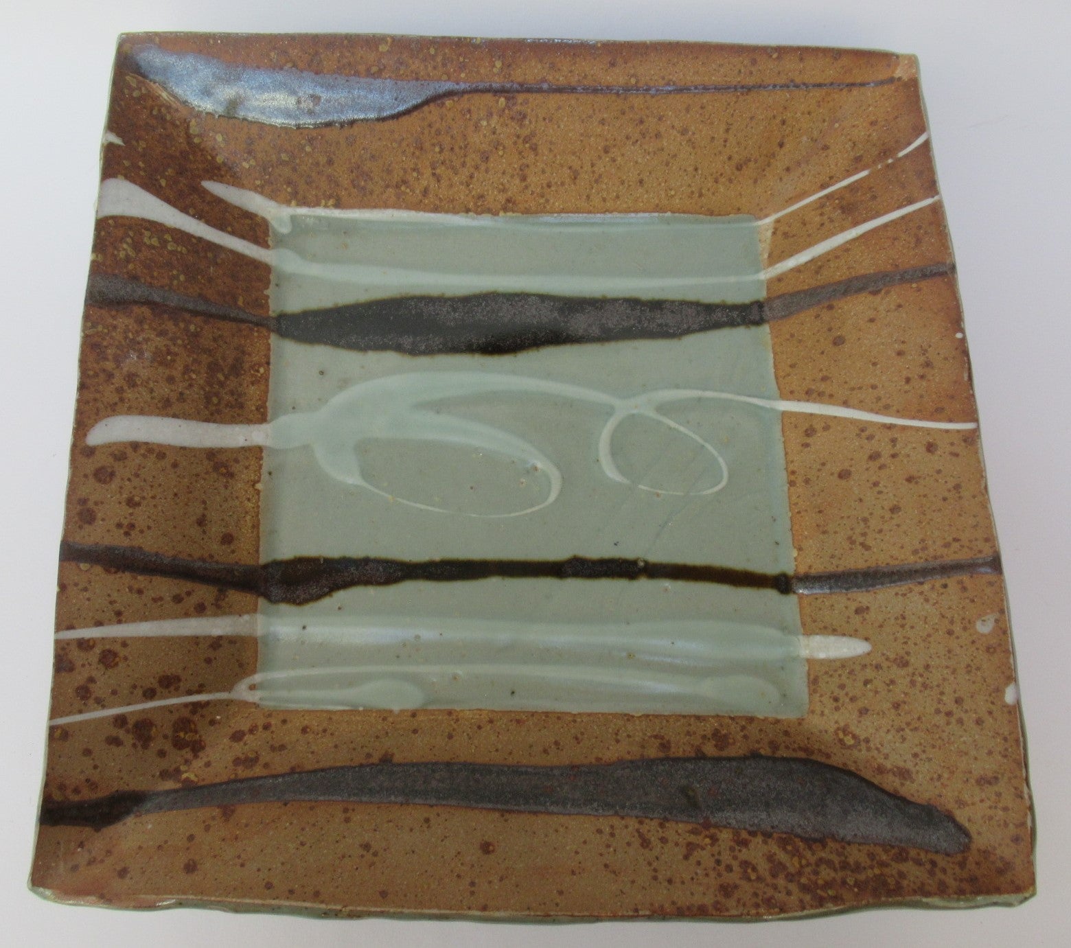 David Frith, Brookhouse Pottery, large stoneware square footed dish, c1990