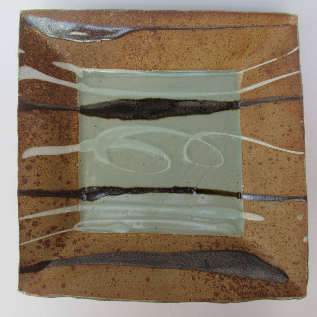 David Frith, Brookhouse Pottery, large stoneware square footed dish, c1990
