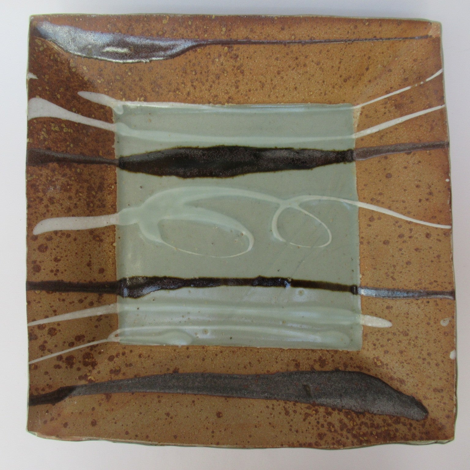 David Frith, Brookhouse Pottery, large stoneware square footed dish, c1990