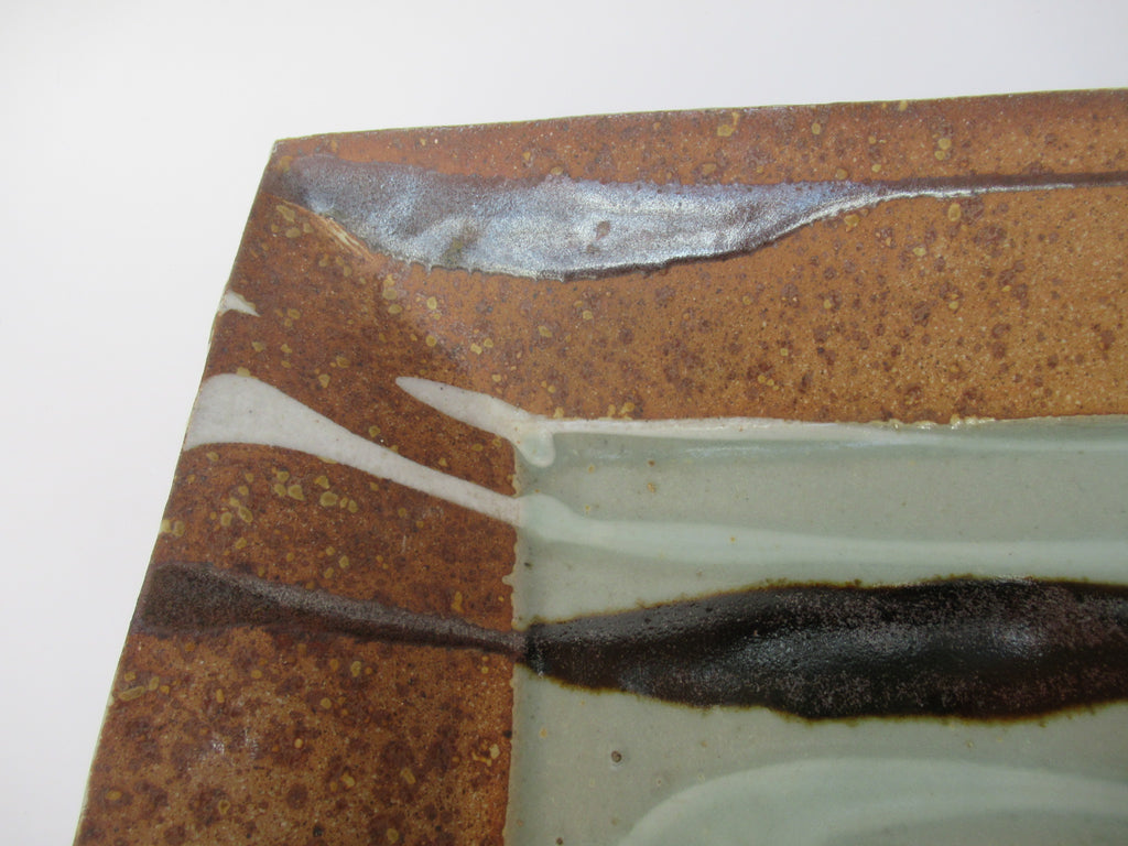 David Frith, Brookhouse Pottery, large stoneware square footed dish, c1990