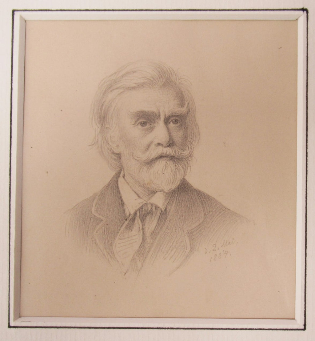 Three original German pencil drawing portraits, Dresden 1884, framed together