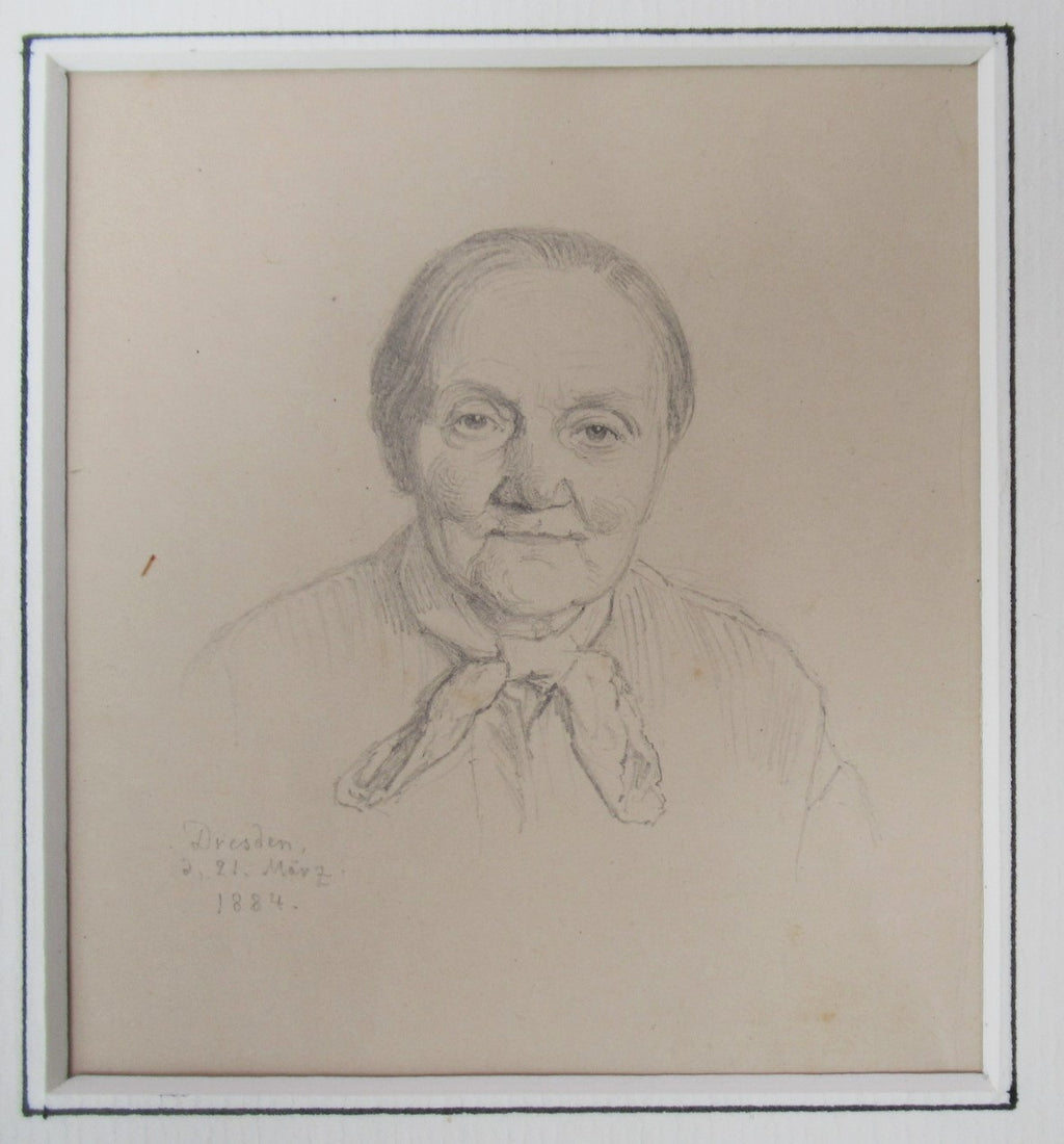 Three original German pencil drawing portraits, Dresden 1884, framed together