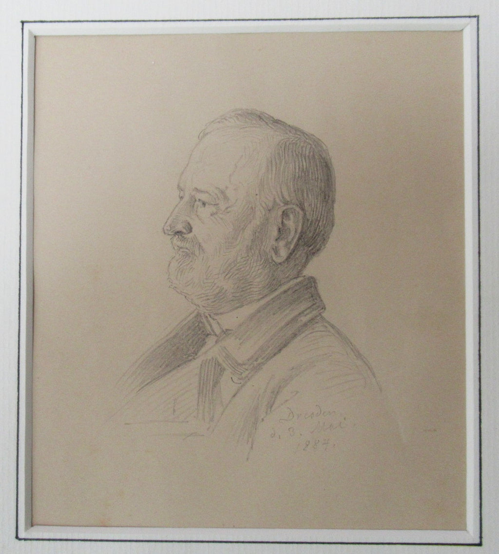 Three original German pencil drawing portraits, Dresden 1884, framed together