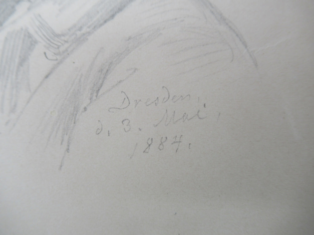 Three original German pencil drawing portraits, Dresden 1884, framed together