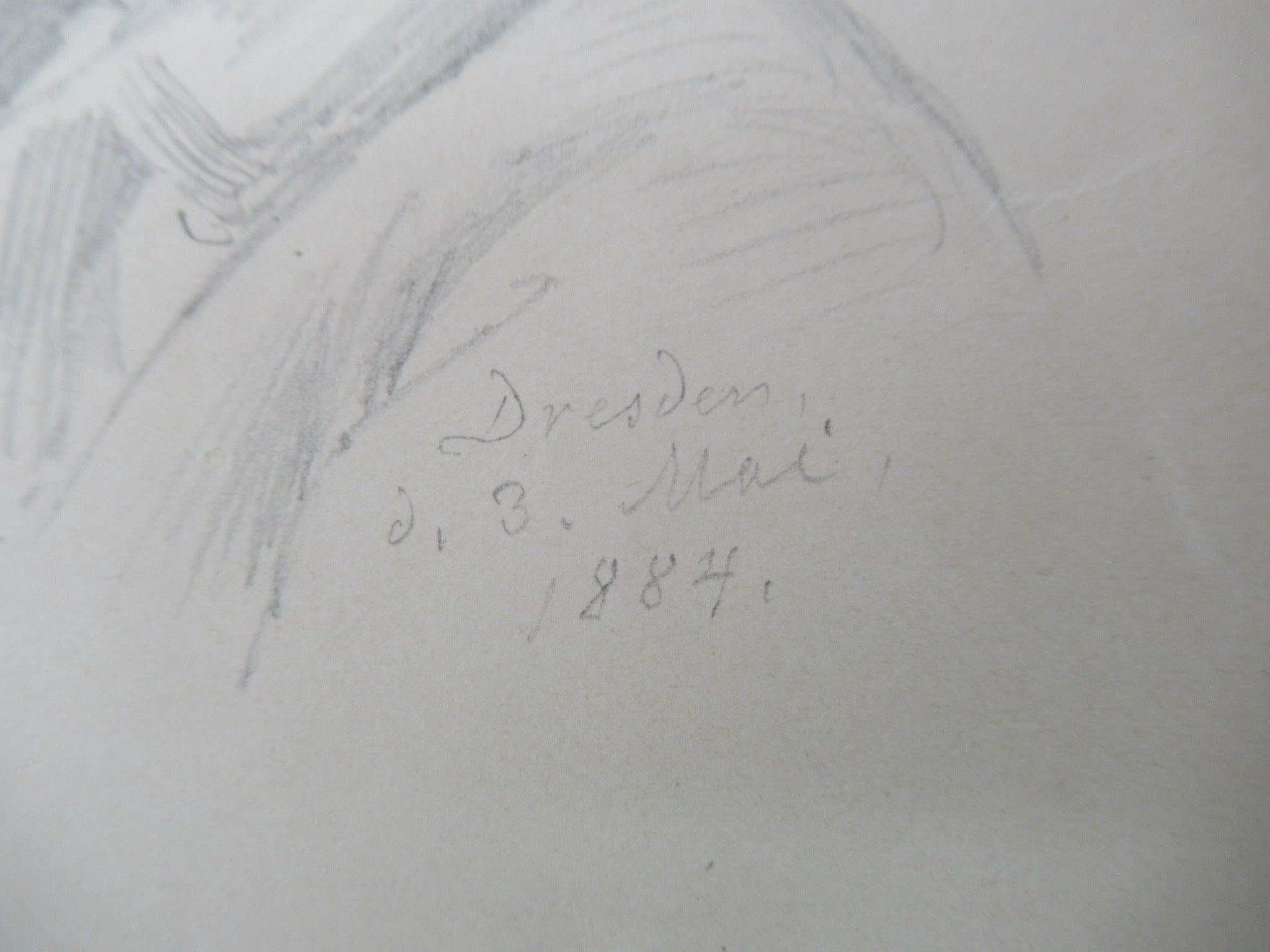 Three original German pencil drawing portraits, Dresden 1884, framed together