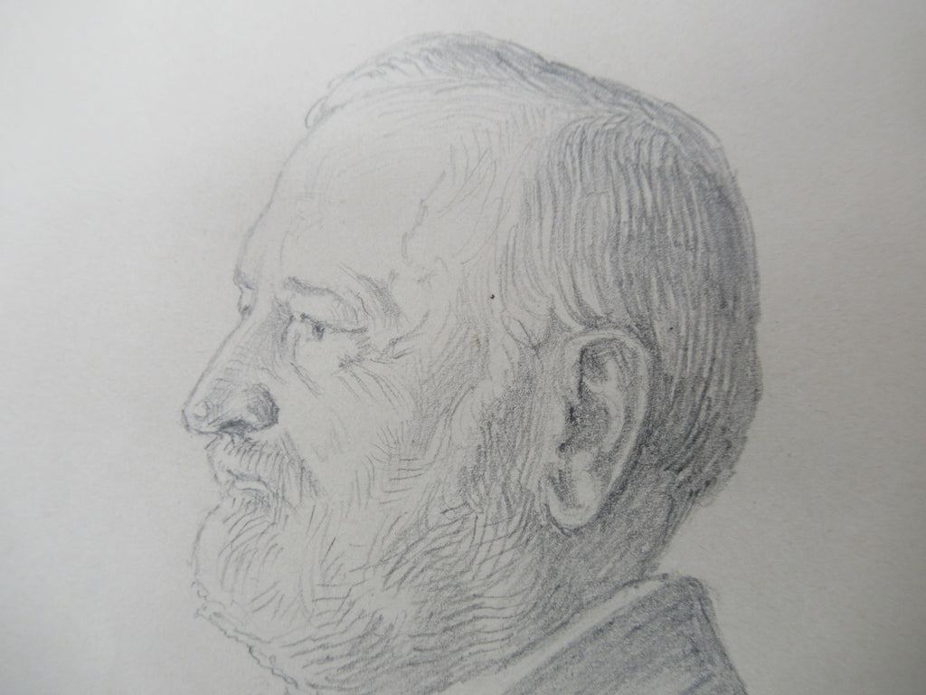 Three original German pencil drawing portraits, Dresden 1884, framed together